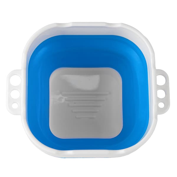 Foldable Brush Washer Professional Thickened Bottom Silicone Brush Bucket for Beginners with Scrub Board Blue