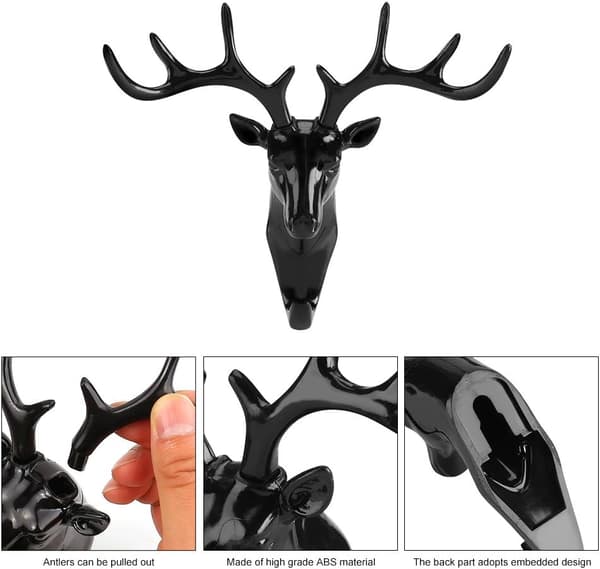Black, Clothes Hook Animal Hook Clothes Rack Key Holder Wall Shelf
