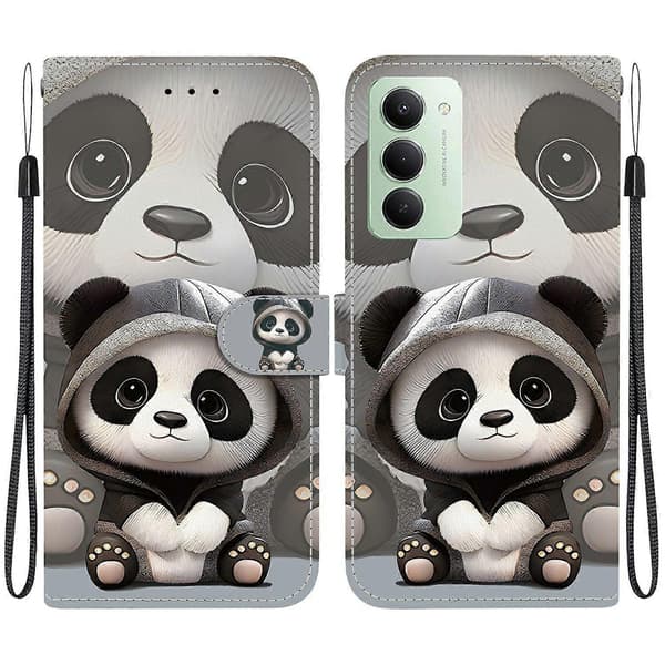 Wallet Case for Xiaomi Redmi 15/ Redmi 15 5G with Pattern Print, Leather Stand and Strap Panda Panda