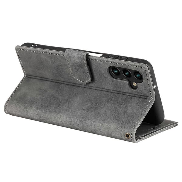 Samsung Galaxy A17 5G Läderplånboksfodral med skarvsömmar och handledsrem_yux Grå Grey