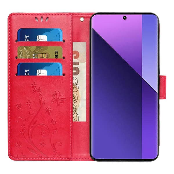 Til Xiaomi Redmi Note 14 5G Etui PU Læder Pung Etui med Rem - Rød