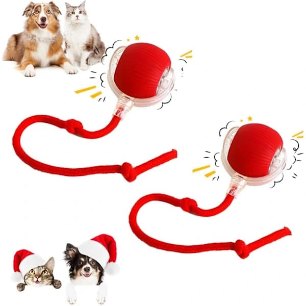 360° Smart Rolling Pet Ball for Cats & Dogs, Rechargeable, Red, 2-pack