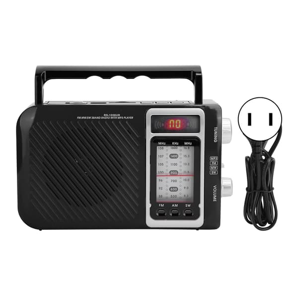 Multifunction Radio with LED Light Speaker Support Memory Card MMC USB FM AM SW 110-240V US Plug Black