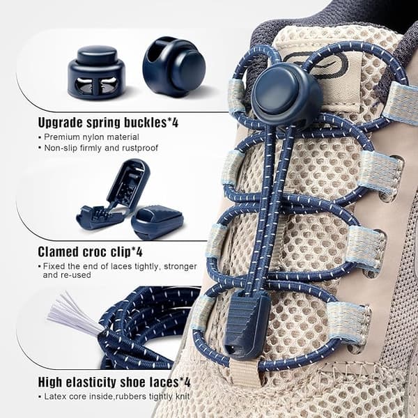 2 par elastiske snørebånd med hurtigudløser, justerbare uden at binde, elastiske snørebånd til børn, ældre, triatlon, løb, sneakers