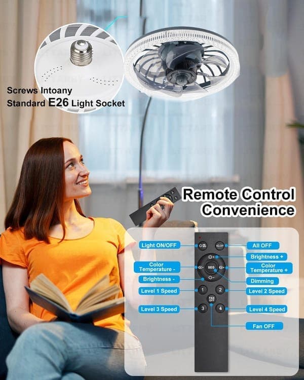 Ceiling Fan Dimmable Ceiling Light Silent Fan Lamp, with Remote Control