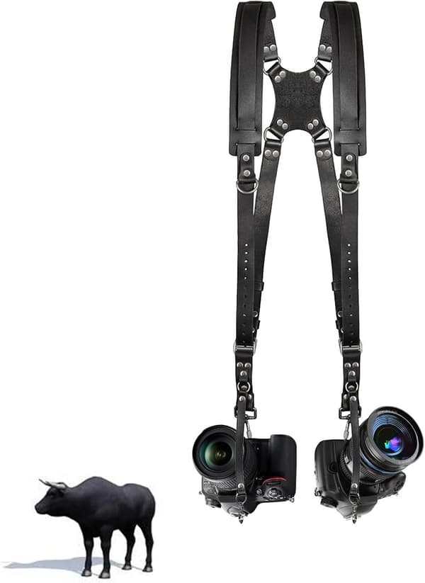 Camera Strap, Camera Straps for Photographers, Double Leather Camera Strap for Two DSLR/SLR Cameras (Black)