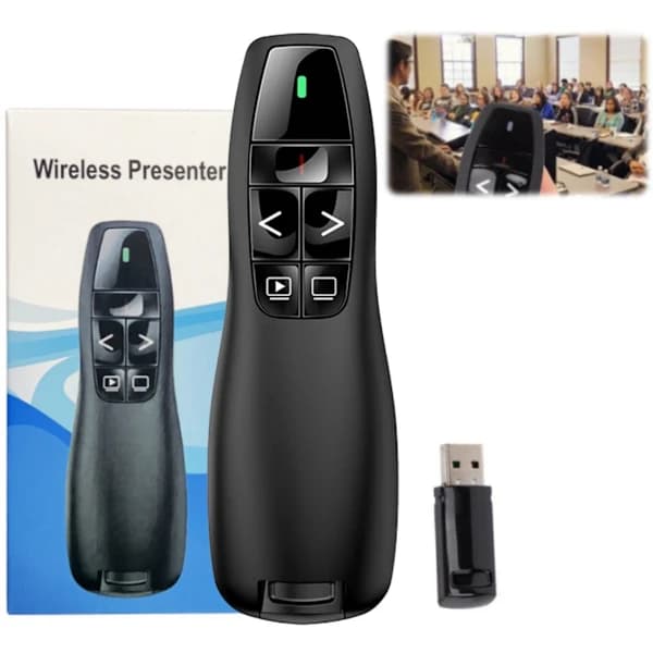 Wireless Presentation Clicker with Red Laser Pointer, USB Plug and Play Presenter for Teachers, Office, Classroom, Black