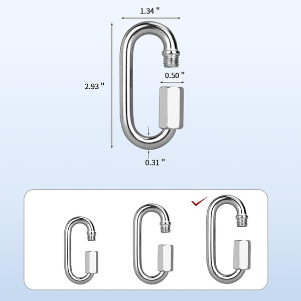 Wire-Shaped Quick Link Carabiner 5/16 Inch 4-Pack M8 for Carabiner, Camping