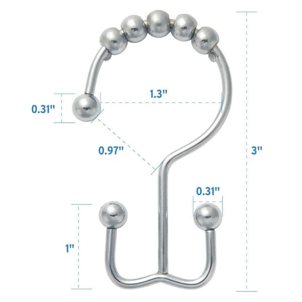 Dusjforhengkroker, rustfrie doble skyvemetallkroker for KLB
