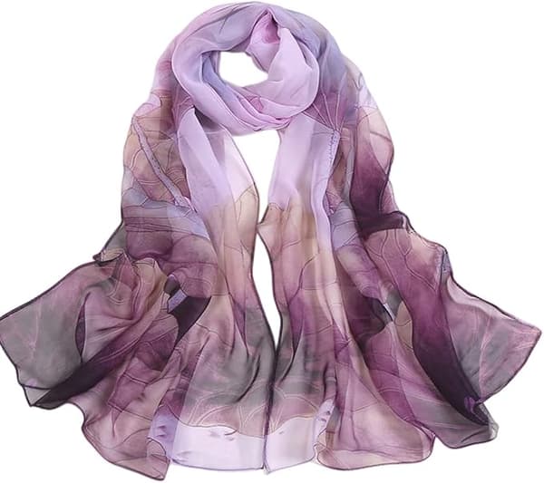 Georgette Chiffon Skjerf Kvinner Langt Sjal Blomstermønster