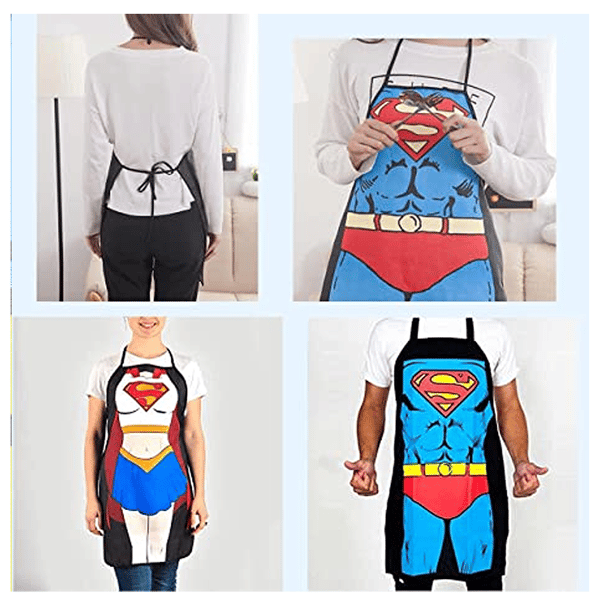2 sett kjøkkenforklær - Superman-versjon for menn og kvinner, co