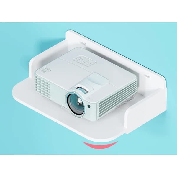 Wall-mounted projector shelf with cable hole, matte white storage shelf for living room 24 x 19 cm