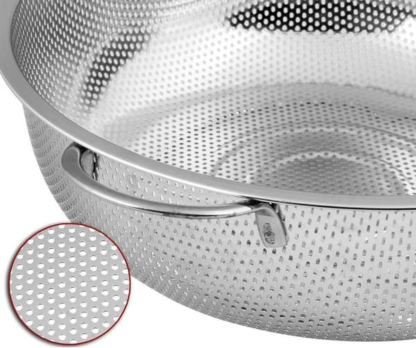 Kjøkkensil med stativ - Mikroperforert sil med håndtak - Rustfritt stål - 25,5 cm