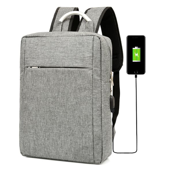 Datorryggsäck med aluminiumhandtag och USB, grå