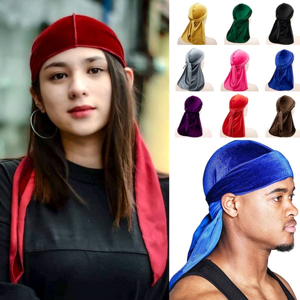 Fløyels Durag Hodeplagg - Ekstra Lange Stropper, Flere Farger, 100 cm Lengde