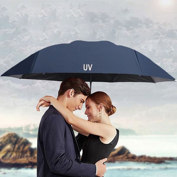 Windproof Travel Umbrella - Compact and Foldable - Inverted Umbrella - Navy Blue KLB