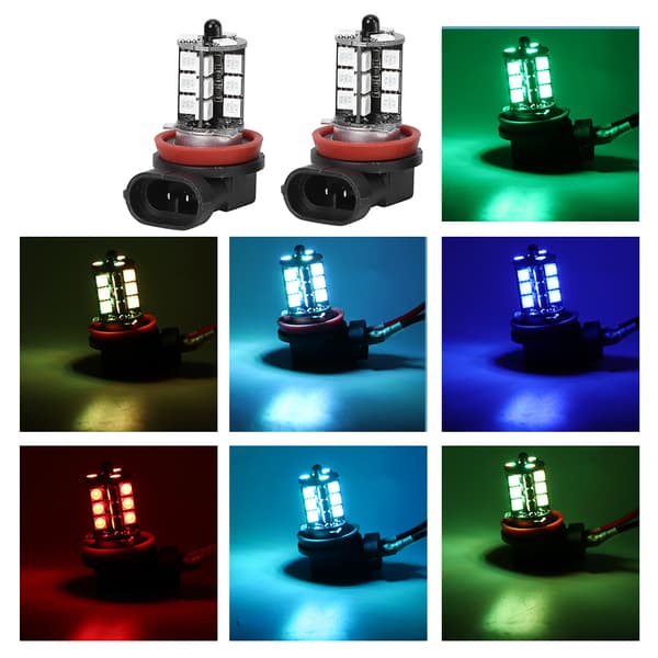 Fargerikt LED-tåkelys Strobelys med fjernkontroll 12-24V H8 27SMD RGB