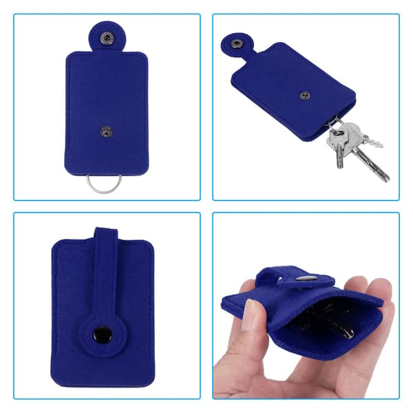 Zipper Key Pouch, Felt Car Key Organizer with Drawstring for Home Key Blue