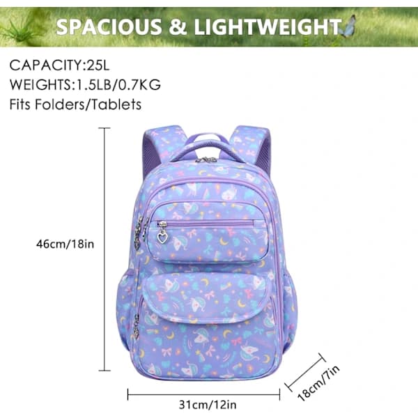 Backpack for boys and girls 7-12 years, school bag, waterproof children's backpack, multi-compartment Violet