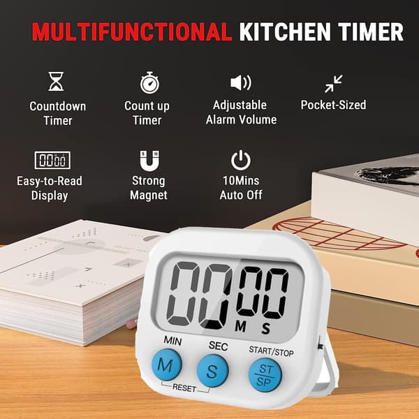 Kitchen Timer, Magnetic Countdown Clock Large LCD Digital Cooking Timer Screen Loud Alarm Adjustable Counter Countdown and Stopwatch