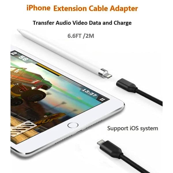 Lightning-kabel forlænger 1,8m til iPhone 13 iPad forlængerkabel hun til han stik overfører lyd video musik dataoverførsel