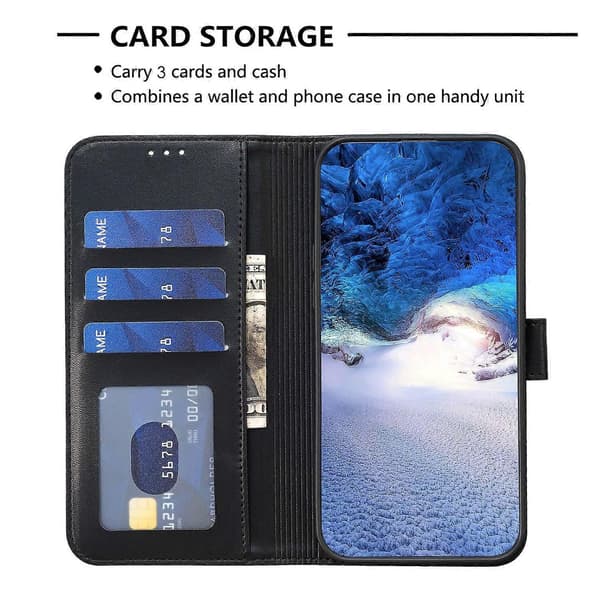 For Samsung Galaxy A56 Case Clover Pattern Wallet Stand View Leather Phone Cover - Black