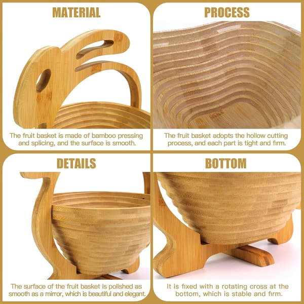 Foldable Fruit Basket Foldable Bamboo Fruit and Vegetable Basket Fruit Bowl Stand Dried Fruit Basket Suitable for Party (Rabbit)