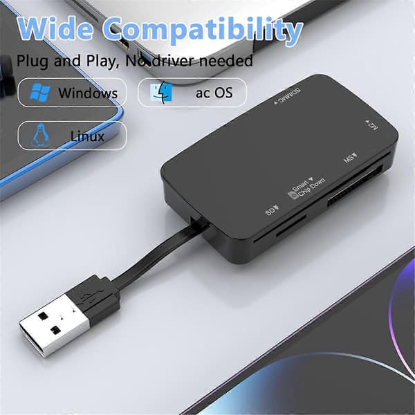 6-in-1 USB 2.0 Card Reader 480Mbps Speed Memory Card Reader/Adapter/Hub 480Mbps Support for Smart Card T