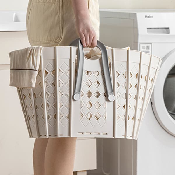 Foldable, sturdy laundry basket with handle Easy finishing Durable organizer box for home pantry Grey Grey