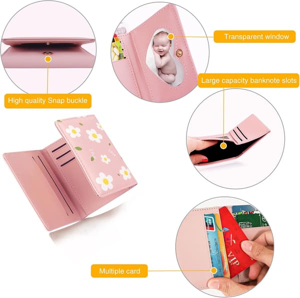 Cute Wallet for Women, Small Leather Trifold Wallet with ID Window