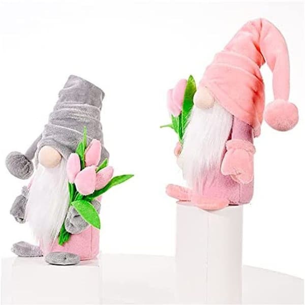 Standing Cute Gnomes with Tulip Flower Bouquets S He Dwarf Gnomes Figures Gift KLB
