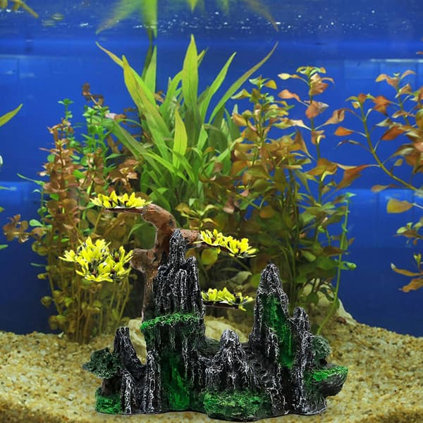 Aquarium Decor Resin Cave Mountain Fish Tank Hideout Plants Theme Decor