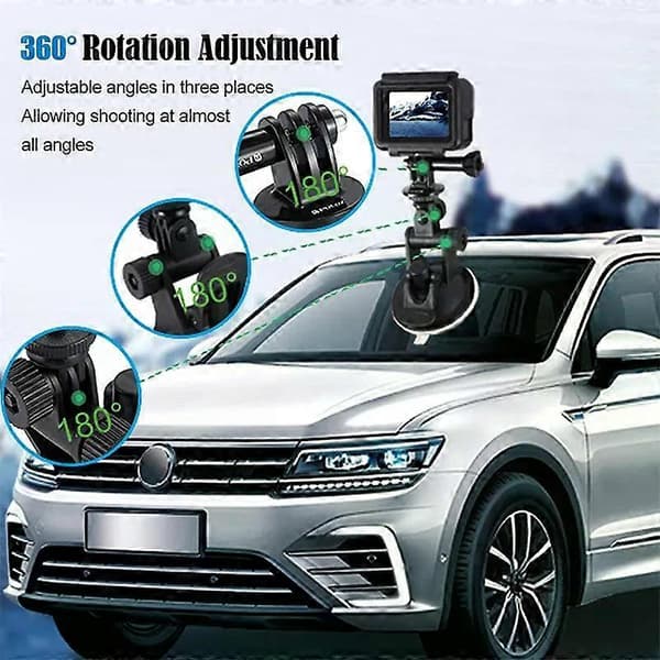 Suction Cup Mount Car Mount Adjustable Vehicle Window Windshield Holder For GoPro 13 12 11 10 DJI Action 5 Pro 4 Insta 360