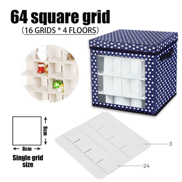 64 Grid Christmas Ball Storage Box Multipurpose Removable Christmas Gift Box Waterproof Oxford Cloth Organizer Blue Blue