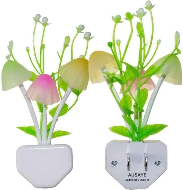 2-pakning LED-sensor nattlampe, nattlampe med fargeskiftende soppdekor