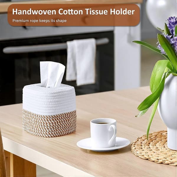 1 pc Cotton Tissue Box Cover Square - Hand-Woven Rope Tissue Box Holder