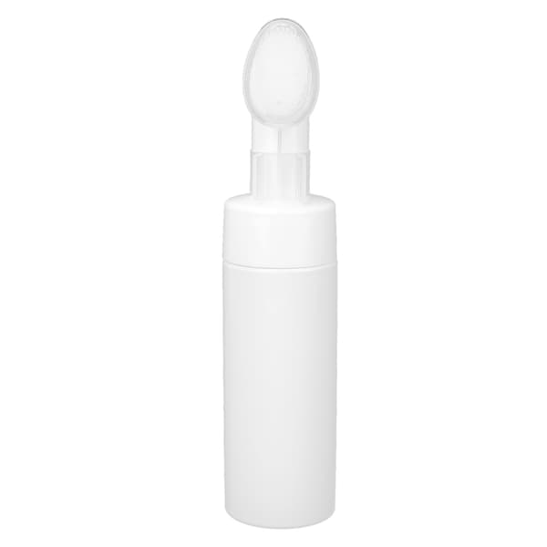 White Facial Cleanser Foaming Bottle Silicone Brush Refillable Empty Mousse Foaming Bottle 150ml