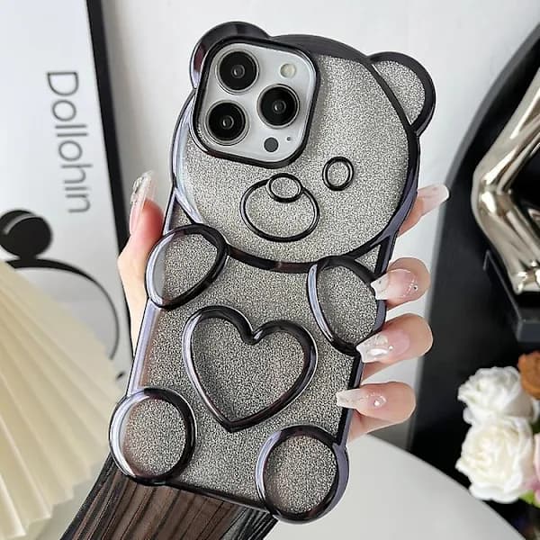 Til iPhone 14 Pro Bjørneformet galvaniseret TPU-telefoncover med gradientglimmerpapir