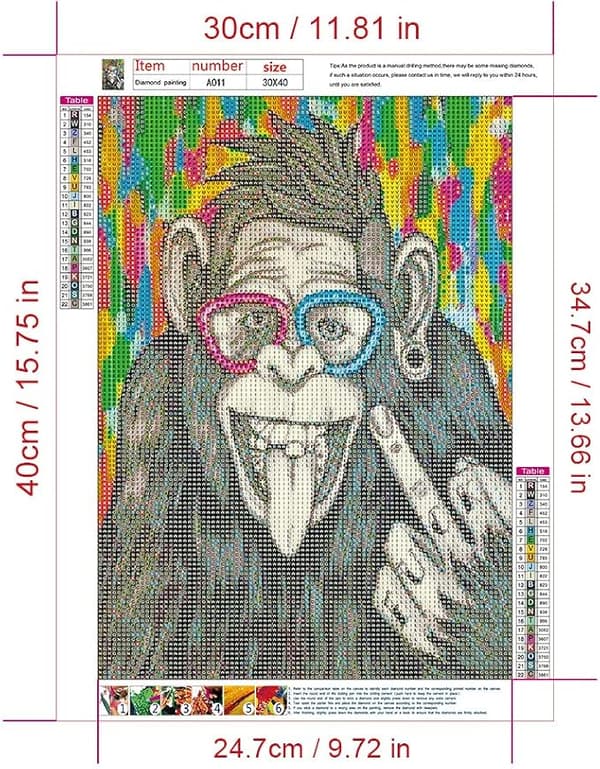 Briller Orangutang Diamantmaling, 30x40cm Diamantmaling Bilde