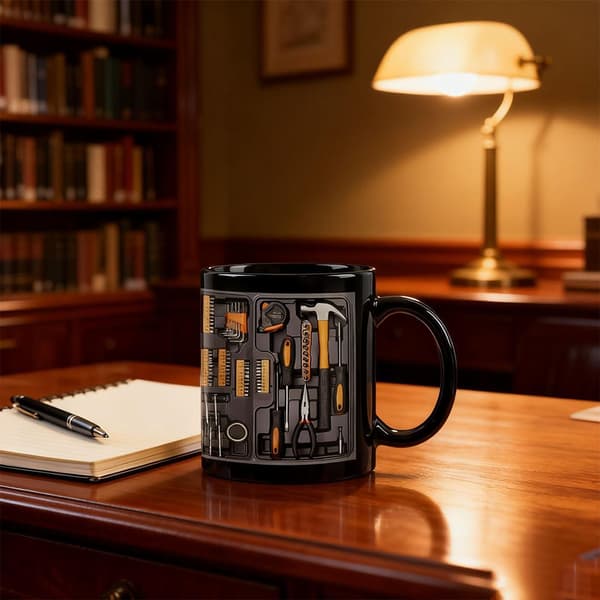 Mug for the Mechanic with Funny Realistic Toolbox Design, Coffee Cup, Novelty 3D Visual Ceramic Mug A A