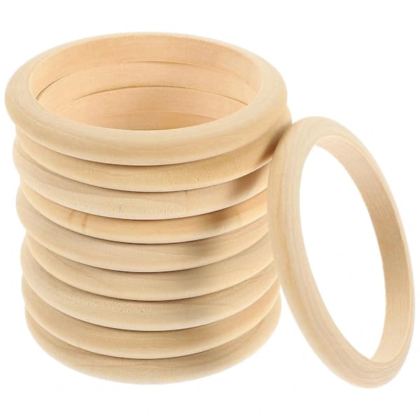 10 stk Træarmbånd Ubehandlede Naturlige Runde Træringe til DIY-projekter 7.7X7.7X0.8CM
