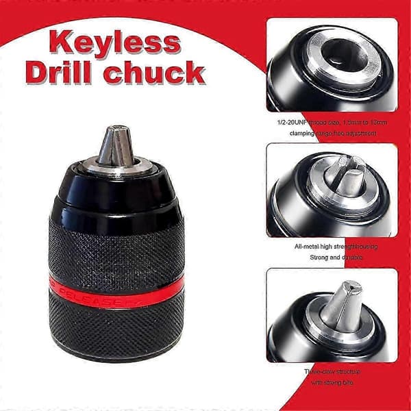 Milwaukee 1/2-20UNF Keyless Drill Chuck 1.5-13mm Self-Tightening with SDS-Plus and Hex Shank Compatibility