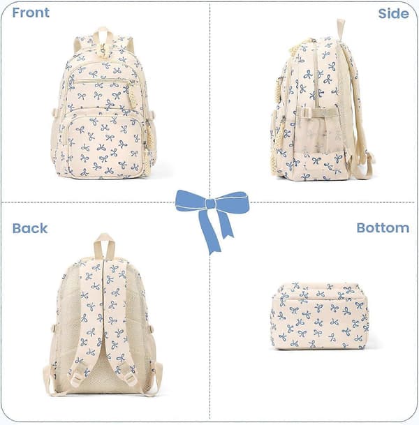 Coquette Backpack Set, Aesthetic Bow Backpack Daypack for Girls, Blue with Ribbon Bow A02 Bow Blue A02 Rosett Blå