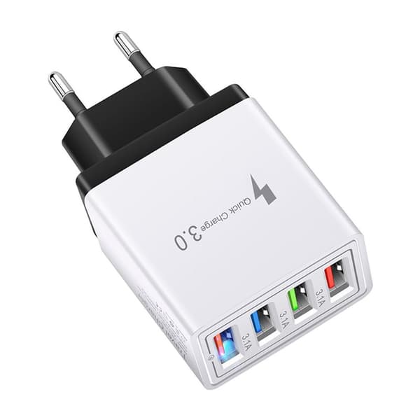 USB-oplader Hurtigopladning 4 porte Sort Hvid
