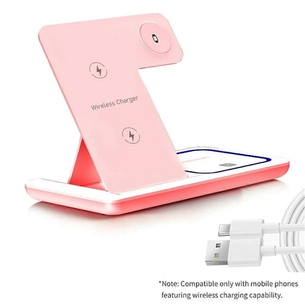 15W Trådløs Oplader LED-Lampe Telefonholder Stativ Rosa