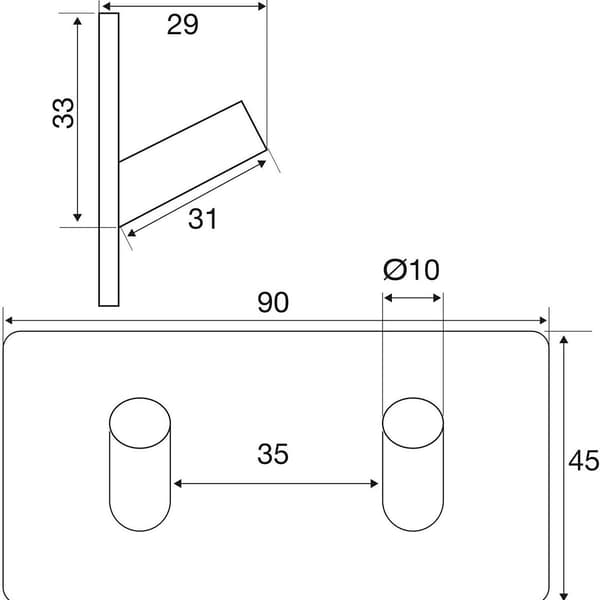 Dobbelt vægkrog (2 kroge) 90x45x29 mm børstet rustfrit stål selvklæbende med 3M-kvalitet