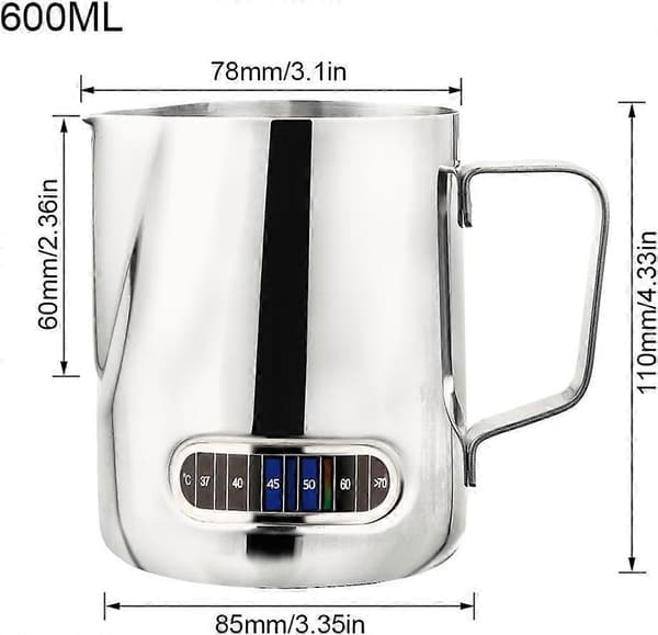 600 ml mælkeskummerkande i rustfrit stål med termometer, til kaffe, cappuccino, espresso, latte