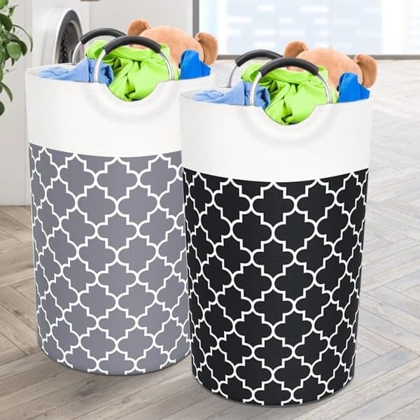 Foldable Laundry Basket - 82L Large Collapsible Laundry Hamper with Strong Handle, Double Layer Strong Fabric Laundry Basket (74x38cm)