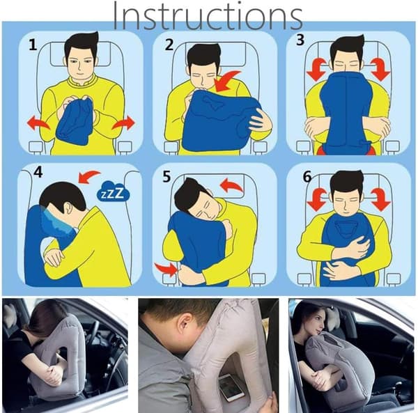 Travel Packed Inflatable Neck Pillow, Head and Neck Support with Storage