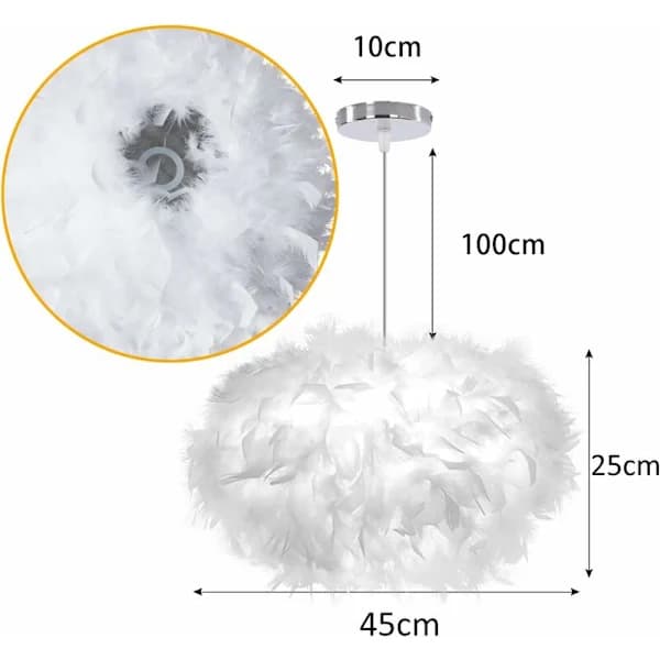 Modern Pendant Lamp White Feather Ceiling Lampshade for Kitchen Island Bar Cafe